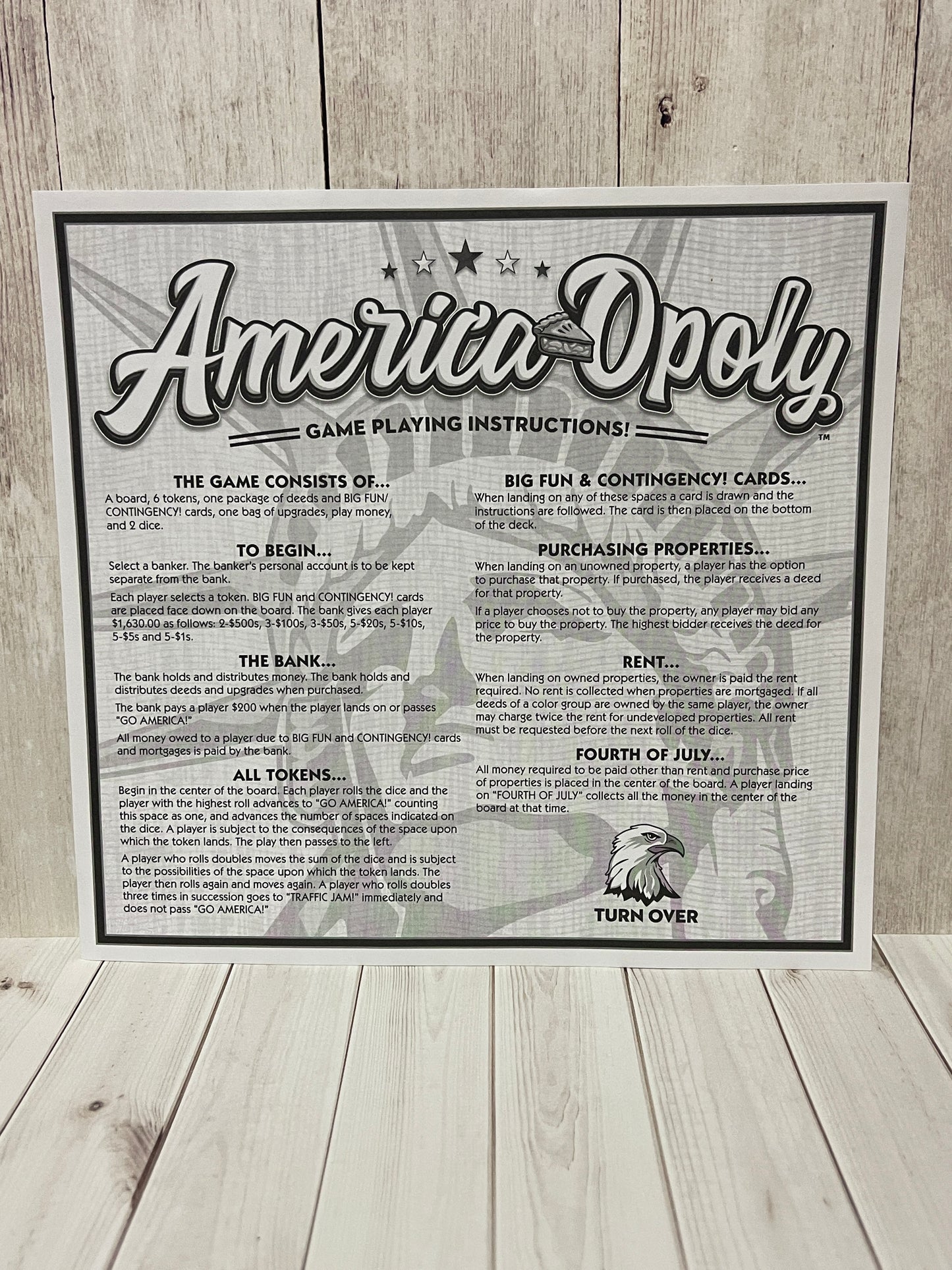 America Opoly - Replacement Instructions Sheet