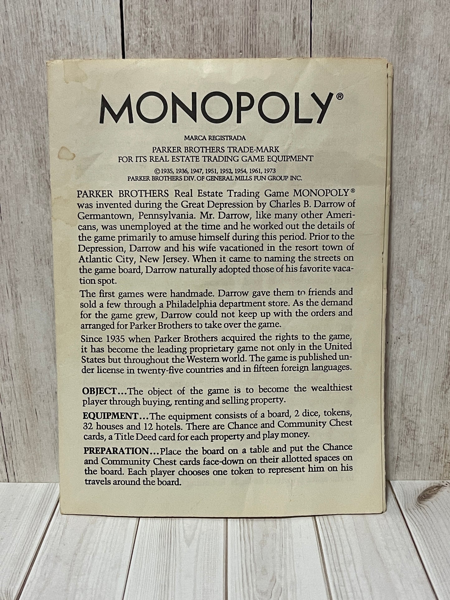 Monopoly - 1973 Instruction Booklet