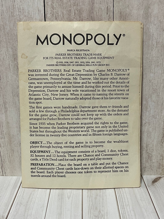 Monopoly - 1973 Instruction Booklet