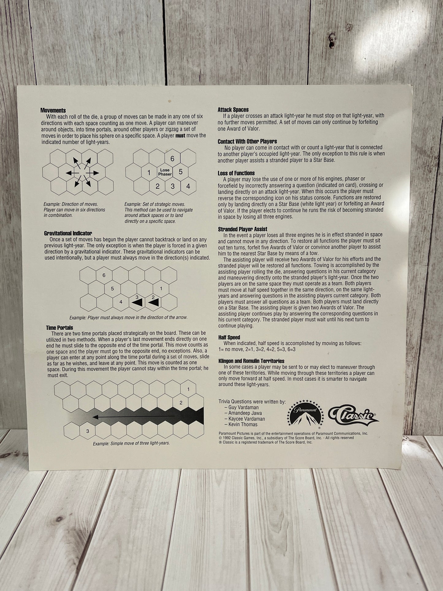 Star Trek The Game - 1992 Replacement Instruction Sheet