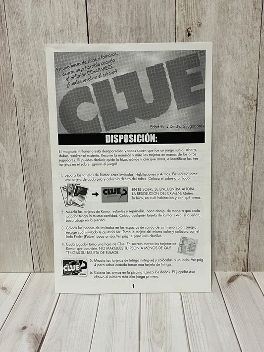 Clue - Discover the Secrets Replacement Instructions in Spanish